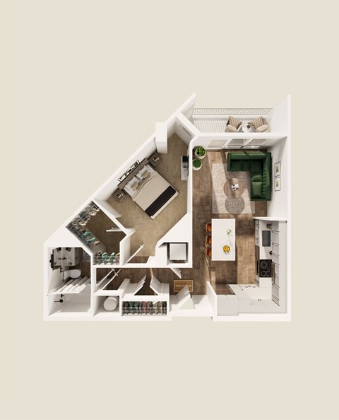 Floor plan for 1 bed, 1 bath, 702 sqft